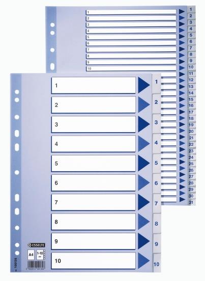 636366 Esselte 100132 Register ESSELTE plast A4 1-5 Bl&#229;/Hvit Tallregister | Skilleblad | Sortering